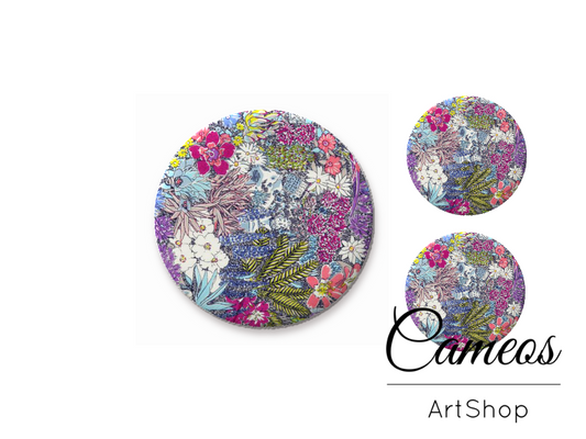 Glass cabochon set 1x25mm and 2x12mm or 1x20mm and 2x10mm, Floral- S1336 - Cameos Art Shop