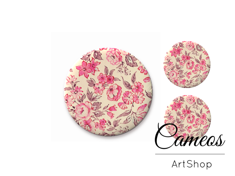 Glass cabochon set 1x25mm and 2x12mm or 1x20mm and 2x10mm, Flowers- S1340 - Cameos Art Shop