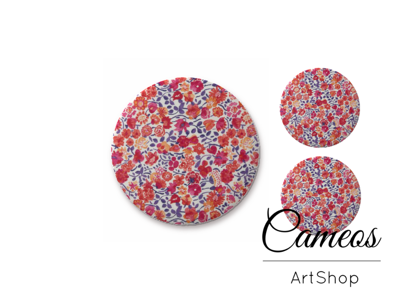 Glass cabochon set 1x25mm and 2x12mm or 1x20mm and 2x10mm, Flowers- S1342 - Cameos Art Shop