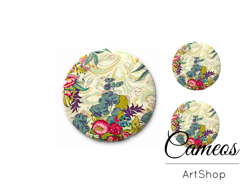 Glass cabochon set 1x25mm and 2x12mm or 1x20mm and 2x10mm, Floral- S1352 - Cameos Art Shop