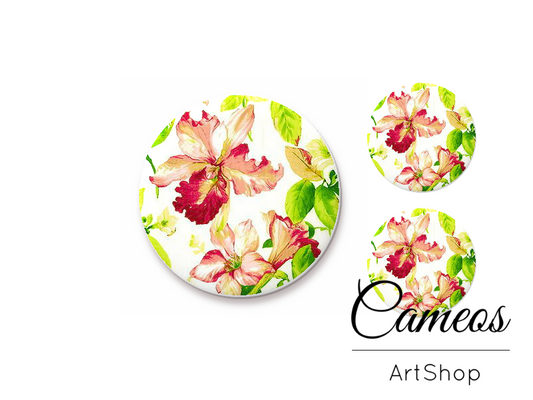Glass cabochon set 1x25mm and 2x12mm or 1x20mm and 2x10mm, Floral- S1355 - Cameos Art Shop