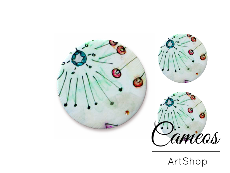Glass cabochon set 1x25mm and 2x12mm or 1x20mm and 2x10mm, Floral- S1356 - Cameos Art Shop