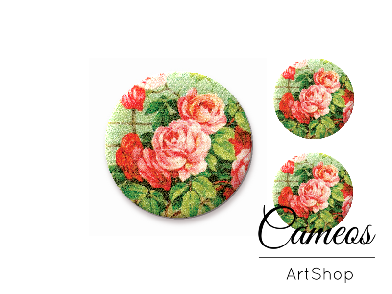 Glass cabochon set 1x25mm and 2x12mm or 1x20mm and 2x10mm, Floral- S1361 - Cameos Art Shop