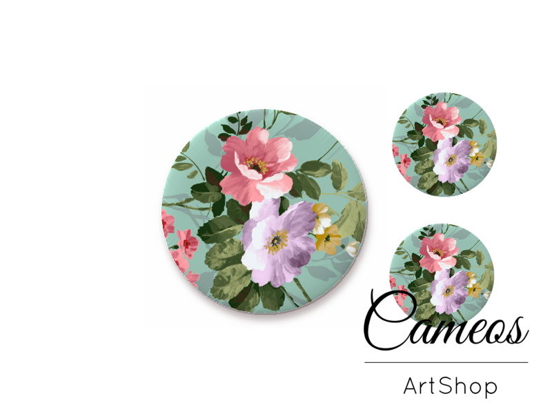 Glass cabochon set 1x25mm and 2x12mm or 1x20mm and 2x10mm, Flowers- S1369 - Cameos Art Shop