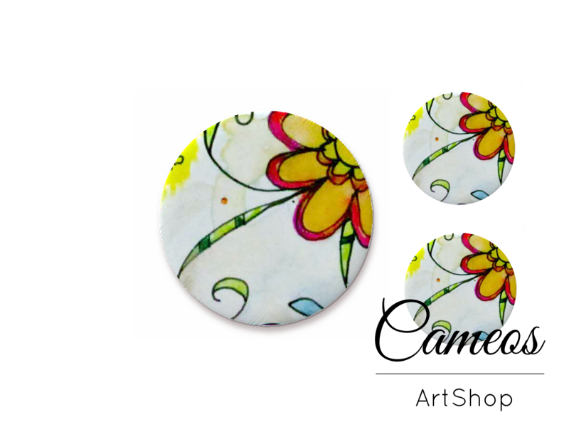 Glass cabochon set 1x25mm and 2x12mm or 1x20mm and 2x10mm, Abstract- S1371 - Cameos Art Shop