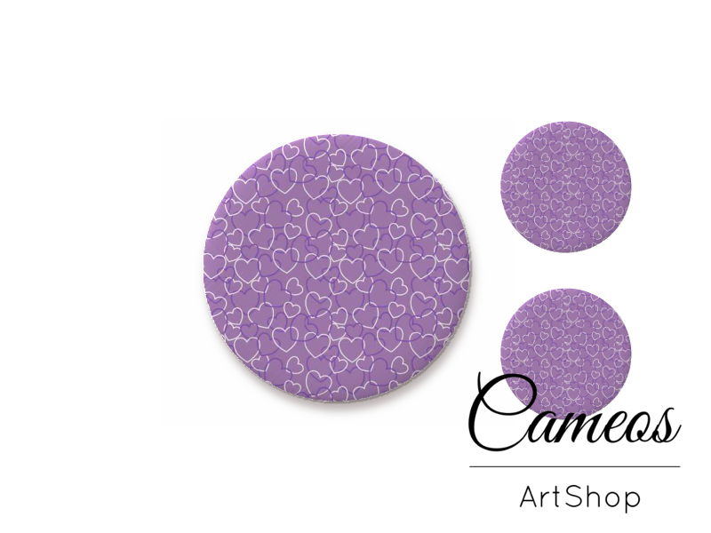 Glass cabochon set 1x25mm and 2x12mm or 1x20mm and 2x10mm, Purple Hearts- S1380 - Cameos Art Shop