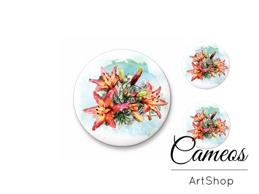 Glass cabochon set 1x25mm and 2x12mm or 1x20mm and 2x10mm, Floral- S1386 - Cameos Art Shop