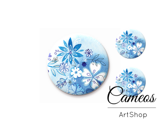 Glass cabochon set 1x25mm and 2x12mm or 1x20mm and 2x10mm, Floral- S1387 - Cameos Art Shop