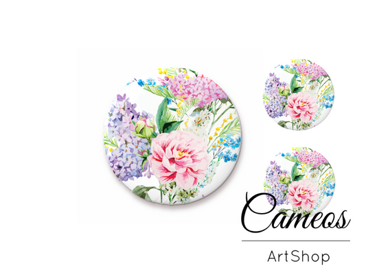 Glass cabochon set 1x25mm and 2x12mm or 1x20mm and 2x10mm, Floral- S1388 - Cameos Art Shop