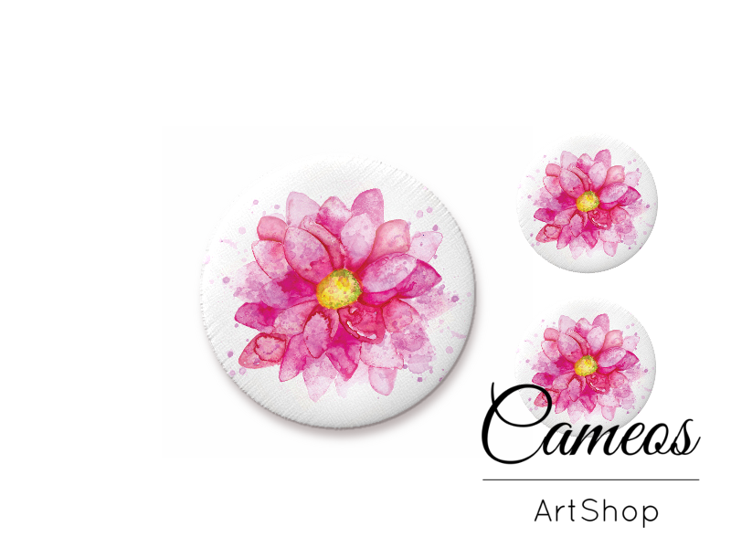 Glass cabochon set 1x25mm and 2x12mm or 1x20mm and 2x10mm, Pink Flower- S1389 - Cameos Art Shop