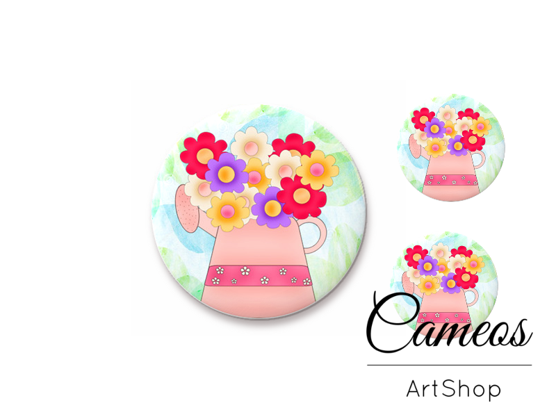 Glass cabochon set 1x25mm and 2x12mm or 1x20mm and 2x10mm, Flowers- S1395 - Cameos Art Shop