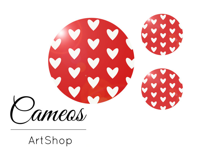 Glass cabochon set 1x25mm and 2x12mm or 1x20mm and 2x10mm, Hearts- S141 - Cameos Art Shop