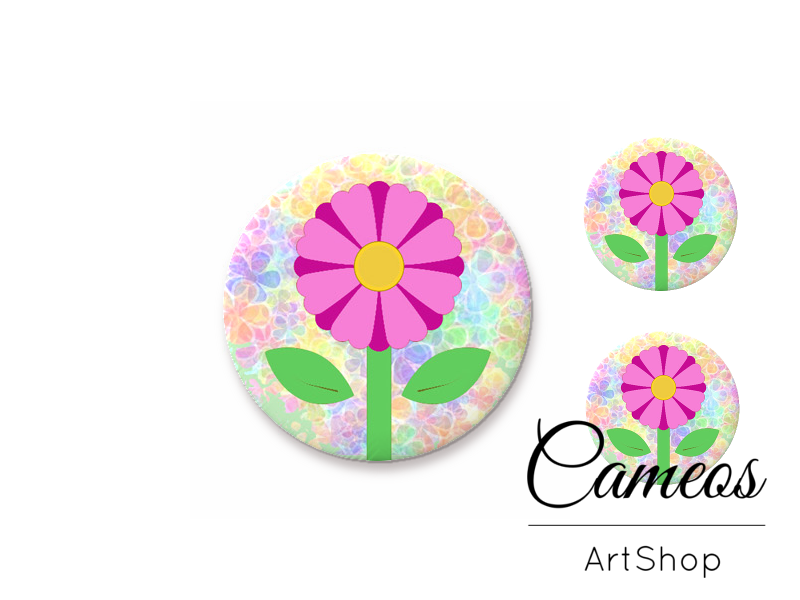 Glass cabochon set 1x25mm and 2x12mm or 1x20mm and 2x10mm, Floral- S1411 - Cameos Art Shop