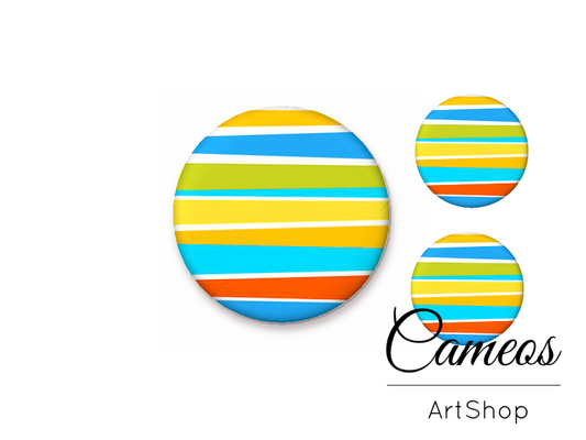 Glass cabochon set 1x25mm and 2x12mm or 1x20mm and 2x10mm, Stripes- S1417 - Cameos Art Shop