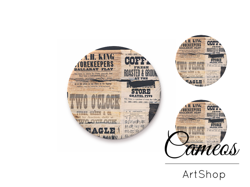 Glass cabochon set 1x25mm and 2x12mm or 1x20mm and 2x10mm, Vintage- S1418 - Cameos Art Shop