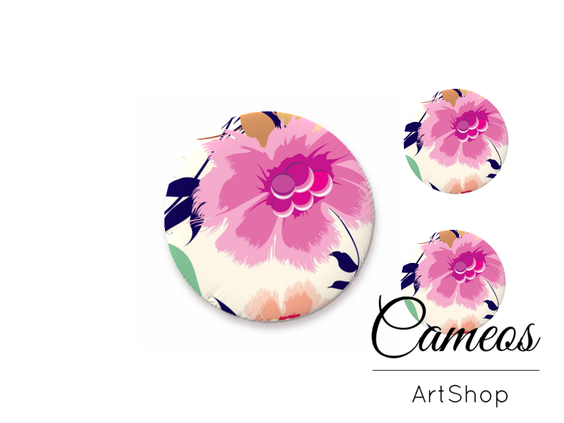 Glass cabochon set 1x25mm and 2x12mm or 1x20mm and 2x10mm, Flowers- S1422 - Cameos Art Shop