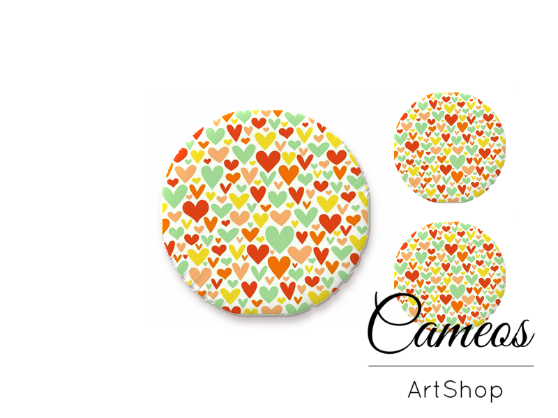 Glass cabochon set 1x25mm and 2x12mm or 1x20mm and 2x10mm, Hearts- S1429 - Cameos Art Shop