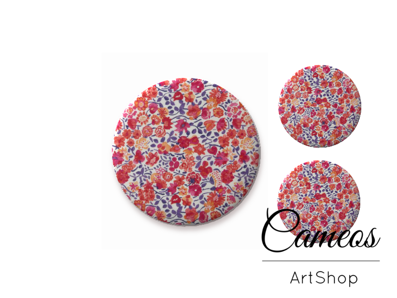Glass cabochon set 1x25mm and 2x12mm or 1x20mm and 2x10mm, Flowers- S143 - Cameos Art Shop