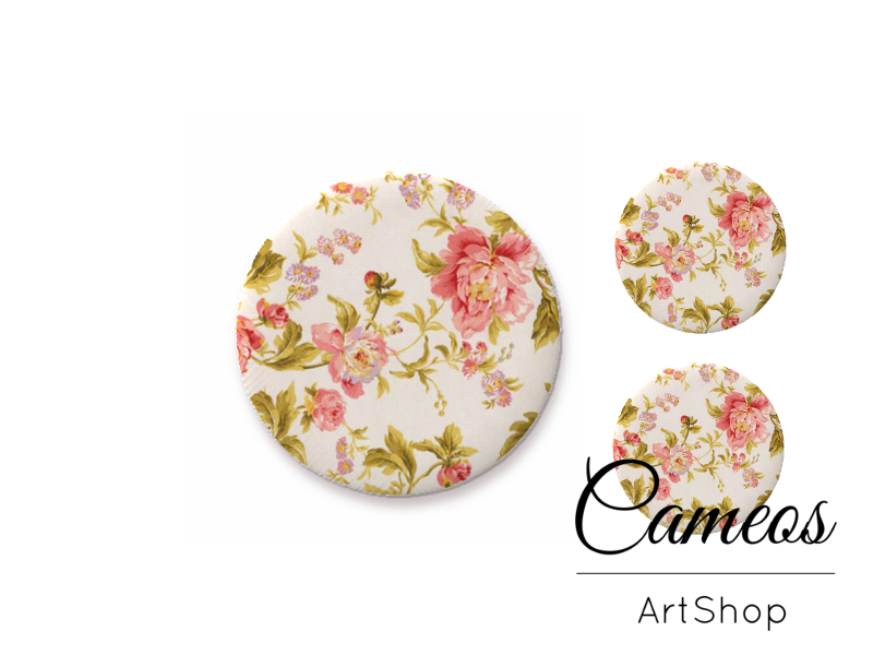 Glass cabochon set 1x25mm and 2x12mm or 1x20mm and 2x10mm, Flowers - S1432 - Cameos Art Shop