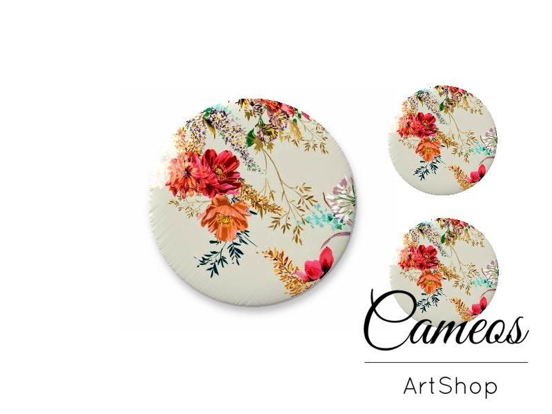 Glass cabochon set 1x25mm and 2x12mm or 1x20mm and 2x10mm, Floral - S1439 - Cameos Art Shop