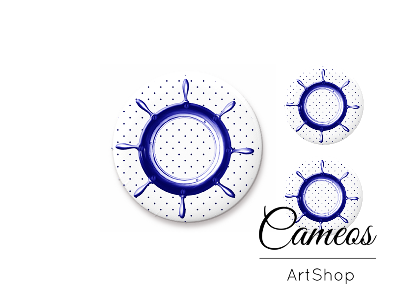 Glass cabochon set 1x25mm and 2x12mm or 1x20mm and 2x10mm, Nautical - S1450 - Cameos Art Shop