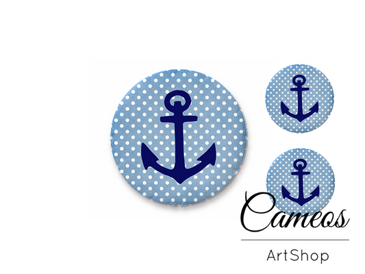 Glass cabochon set 1x25mm and 2x12mm or 1x20mm and 2x10mm, Blue Anchor - S1451 - Cameos Art Shop