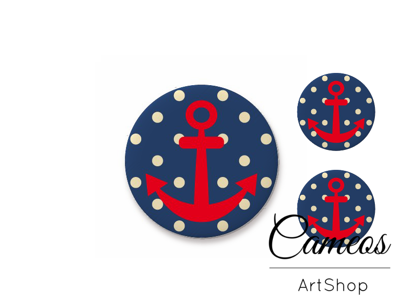 Glass cabochon set 1x25mm and 2x12mm or 1x20mm and 2x10mm, Anchor - S1455 - Cameos Art Shop