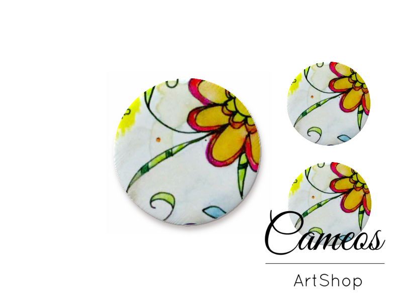 Glass cabochon set 1x25mm and 2x12mm or 1x20mm and 2x10mm, Floral - S1460 - Cameos Art Shop
