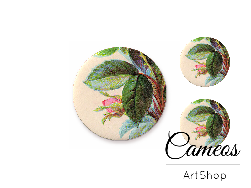 Glass cabochon set 1x25mm and 2x12mm or 1x20mm and 2x10mm, Floral - S1461 - Cameos Art Shop