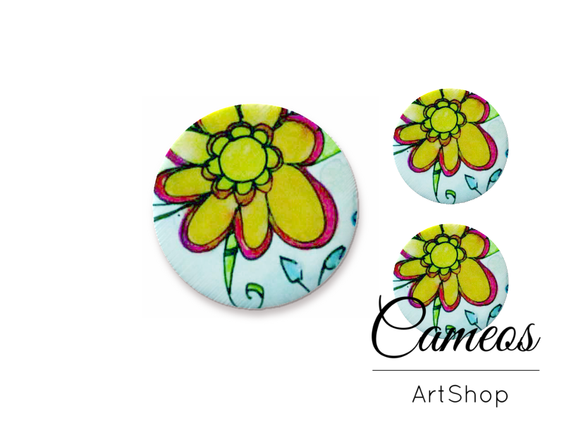 Glass cabochon set 1x25mm and 2x12mm or 1x20mm and 2x10mm, Flowers - S1464 - Cameos Art Shop