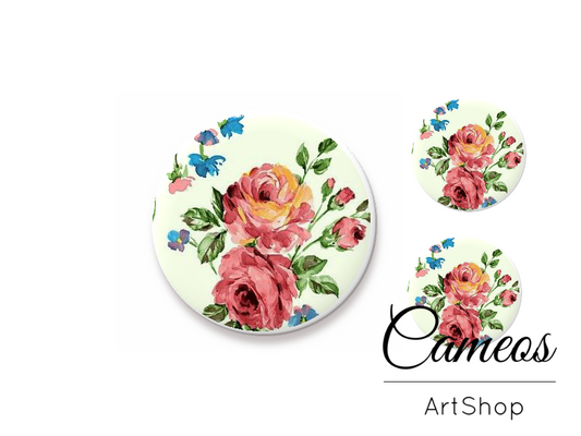 Glass cabochon set 1x25mm and 2x12mm or 1x20mm and 2x10mm, Flowers - S1465 - Cameos Art Shop