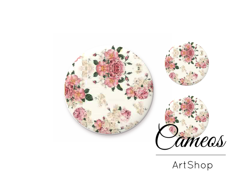 Glass cabochon set 1x25mm and 2x12mm or 1x20mm and 2x10mm, Flowers - S1482 - Cameos Art Shop