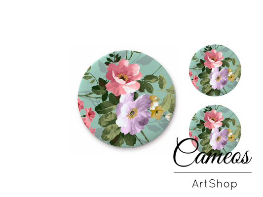 Glass cabochon set 1x25mm and 2x12mm or 1x20mm and 2x10mm, Flowers - S1483 - Cameos Art Shop