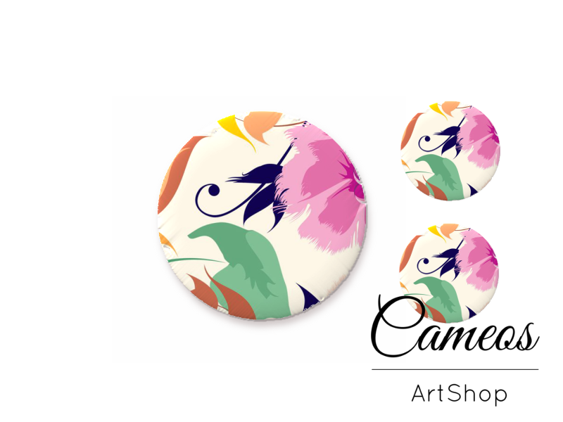 Glass cabochon set 1x25mm and 2x12mm or 1x20mm and 2x10mm, Floral - S1490 - Cameos Art Shop