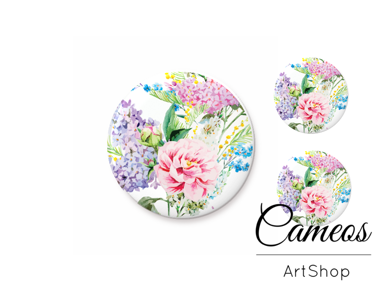 Glass cabochon set 1x25mm and 2x12mm or 1x20mm and 2x10mm, Floral - S1492 - Cameos Art Shop