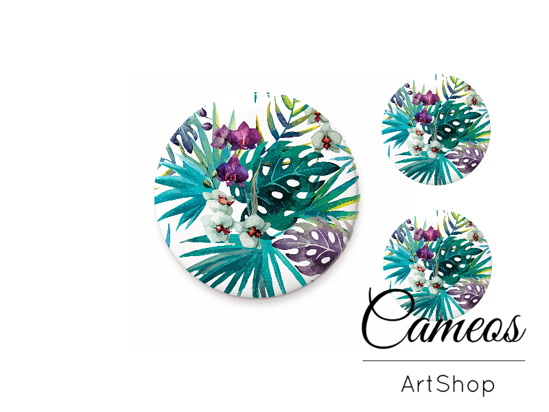 Glass cabochon set 1x25mm and 2x12mm or 1x20mm and 2x10mm, Floral - S1493 - Cameos Art Shop