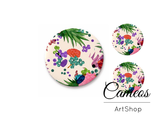 Glass cabochon set 1x25mm and 2x12mm or 1x20mm and 2x10mm, Flowers- S1513 - Cameos Art Shop