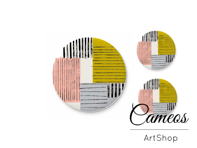 Glass cabochon set 1x25mm and 2x12mm or 1x20mm and 2x10mm, Retro- S1517 - Cameos Art Shop