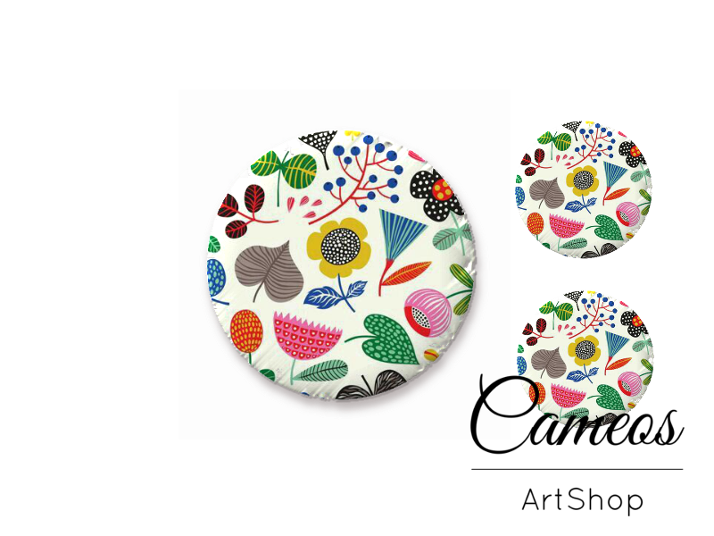 Glass cabochon set 1x25mm and 2x12mm or 1x20mm and 2x10mm, Flowers- S1521 - Cameos Art Shop