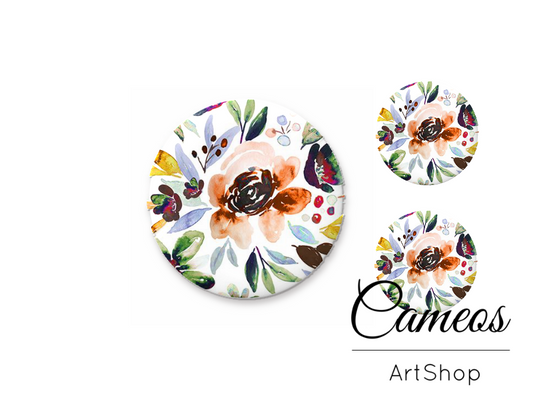 Glass cabochon set 1x25mm and 2x12mm or 1x20mm and 2x10mm, Flowers- S1525 - Cameos Art Shop