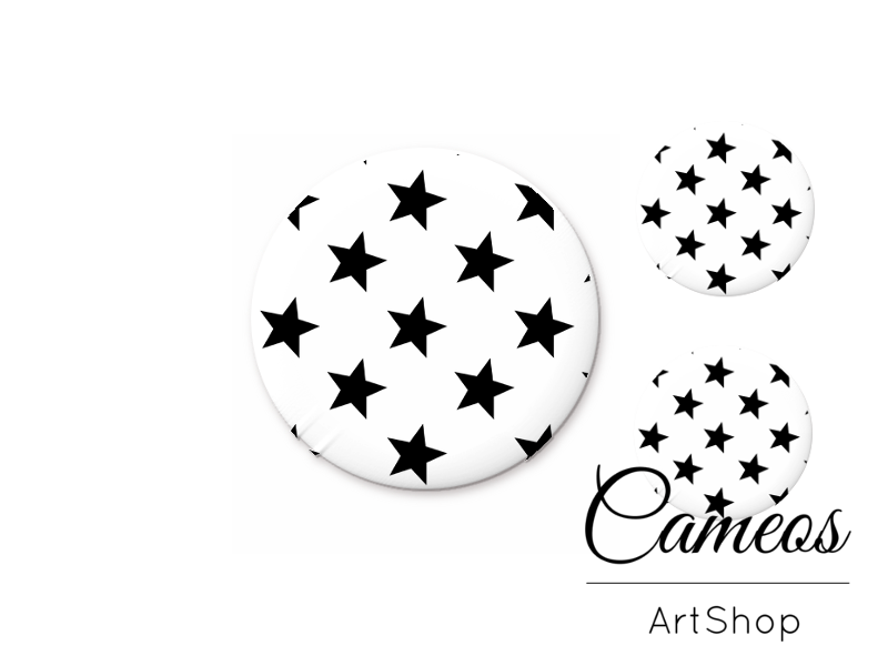 Glass cabochon set 1x25mm and 2x12mm or 1x20mm and 2x10mm, Stars- S1544 - Cameos Art Shop