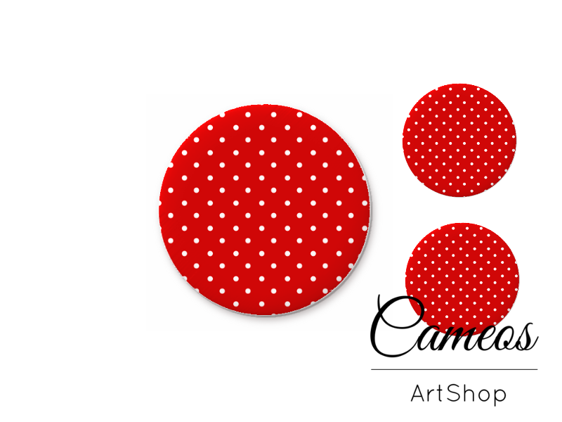 Glass cabochon set 1x25mm and 2x12mm or 1x20mm and 2x10mm, Red Dots- S1547 - Cameos Art Shop