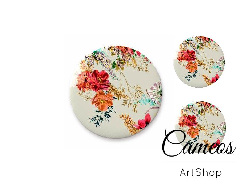Glass cabochon set 1x25mm and 2x12mm or 1x20mm and 2x10mm, Floral- S1550 - Cameos Art Shop