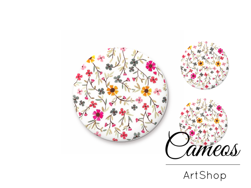 Glass cabochon set 1x25mm and 2x12mm or 1x20mm and 2x10mm, Flowers- S1553 - Cameos Art Shop