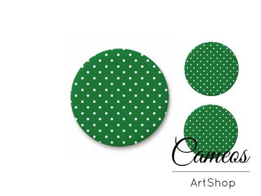 Glass cabochon set 1x25mm and 2x12mm or 1x20mm and 2x10mm, Green Dots- S1557 - Cameos Art Shop