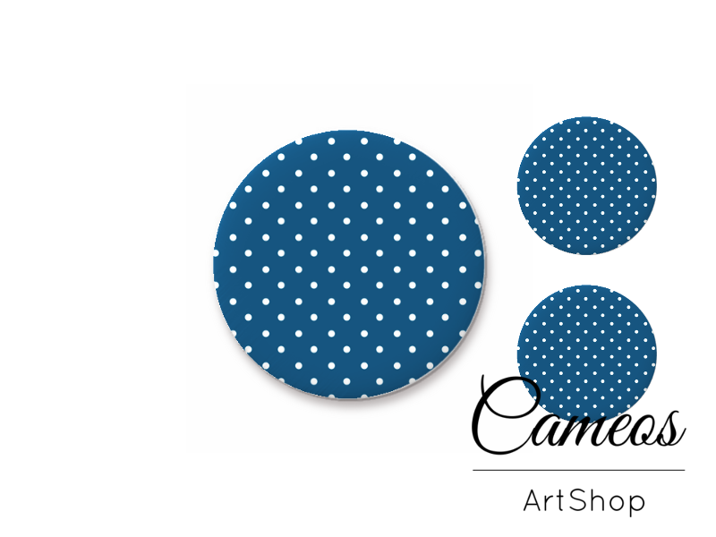 Glass cabochon set 1x25mm and 2x12mm or 1x20mm and 2x10mm, Blue Dots- S1558 - Cameos Art Shop