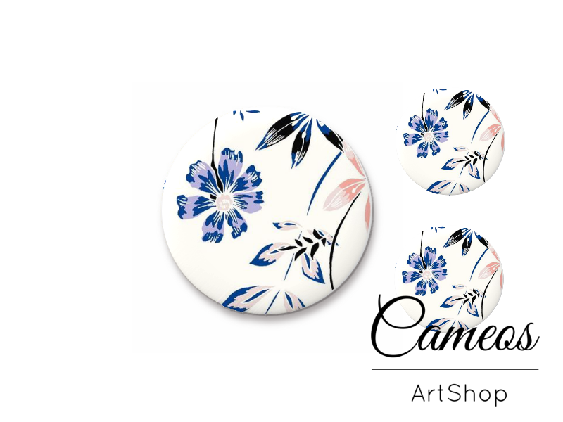 Glass cabochon set 1x25mm and 2x12mm or 1x20mm and 2x10mm, Floral- S1563 - Cameos Art Shop