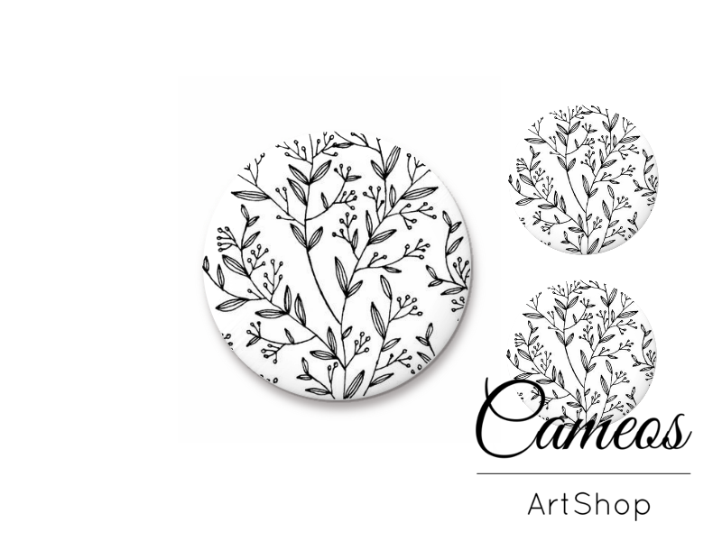 Glass cabochon set 1x25mm and 2x12mm or 1x20mm and 2x10mm, Floral- S1565 - Cameos Art Shop