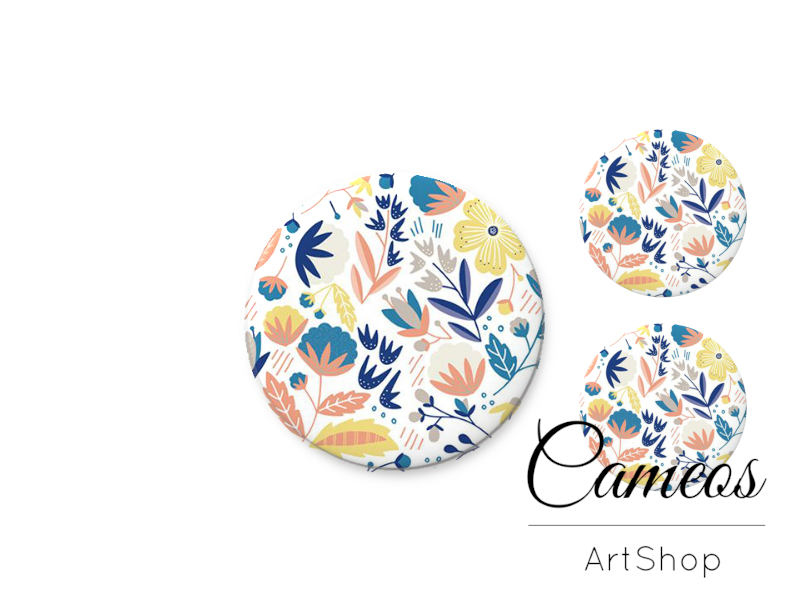 Glass dome cabochon set 1x25mm and 2x12mm or 1x20mm and 2x10mm, Flowers- S1567 - Cameos Art Shop