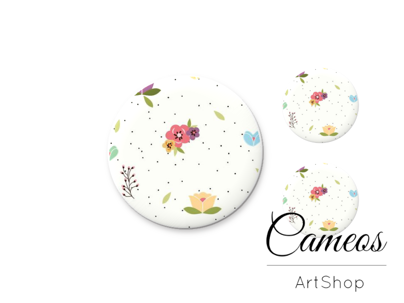 Glass dome cabochon set 1x25mm and 2x12mm or 1x20mm and 2x10mm, Flowers- S1568 - Cameos Art Shop